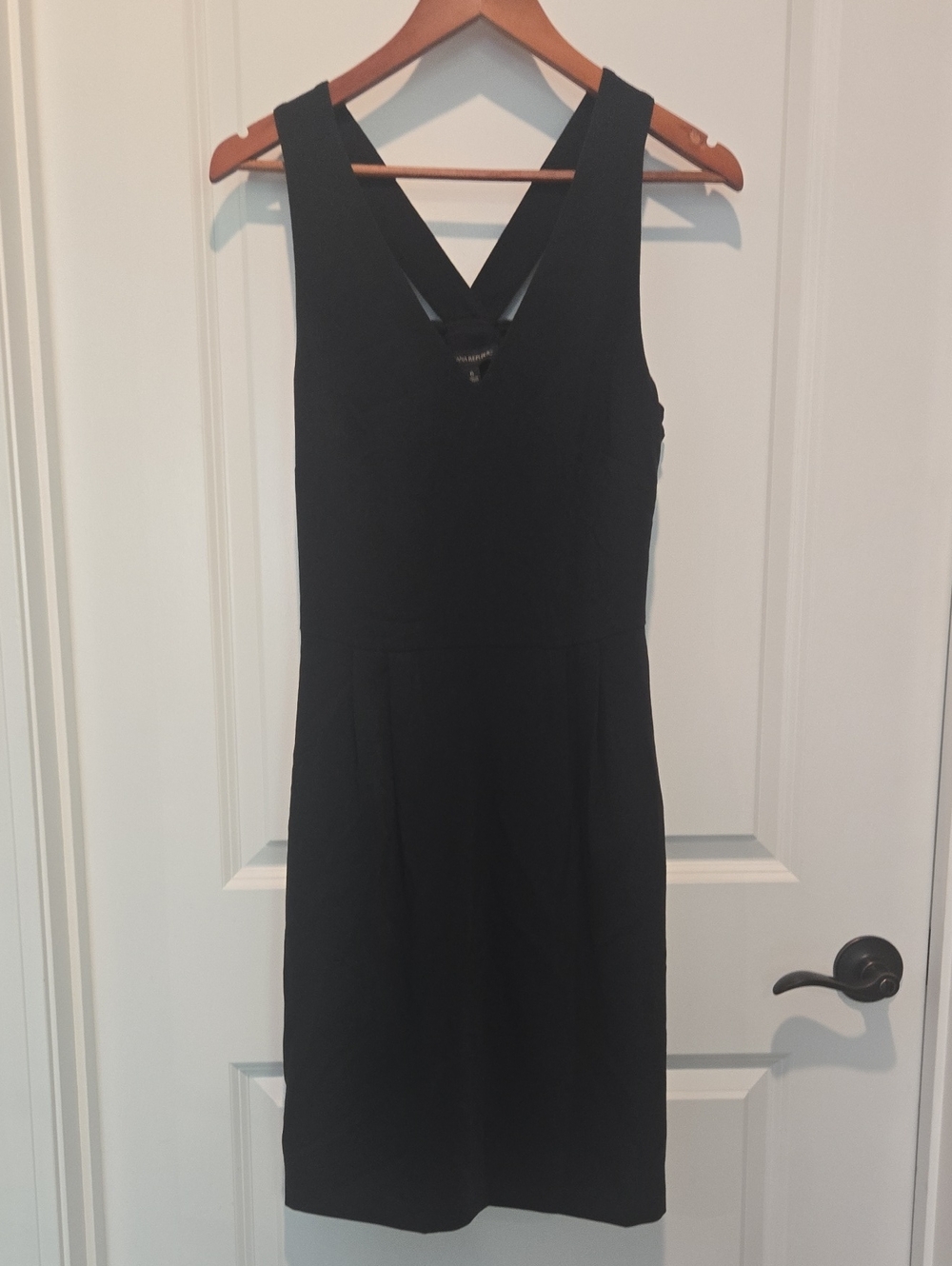 Tahari Black Sleeveless V-Back Bow Midi Dress